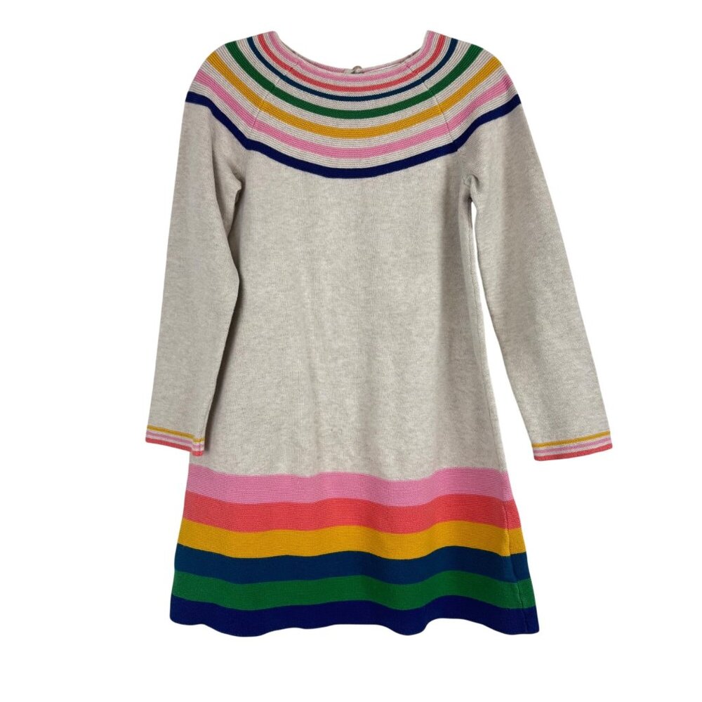 Hanna Andersson Girls 130 US 8 Rainbow Stripe Knit Cotton Dress Long Sleeve